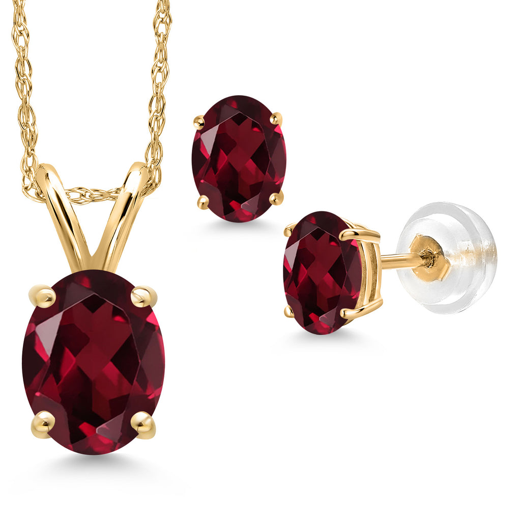Rhodolite Garnet_Pendant Earrings Set in 14K Yellow Gold