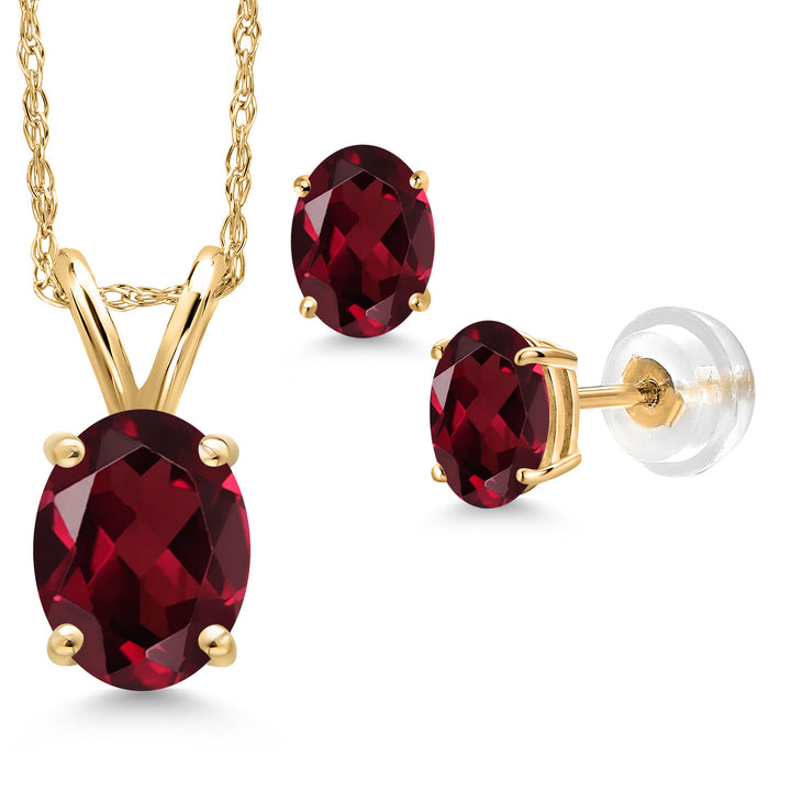 Rhodolite Garnet_Pendant Earrings Set in 14K Yellow Gold