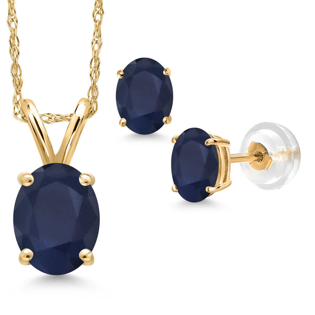 Blue Sapphire - September_Pendant Earrings Set in 14K Yellow Gold