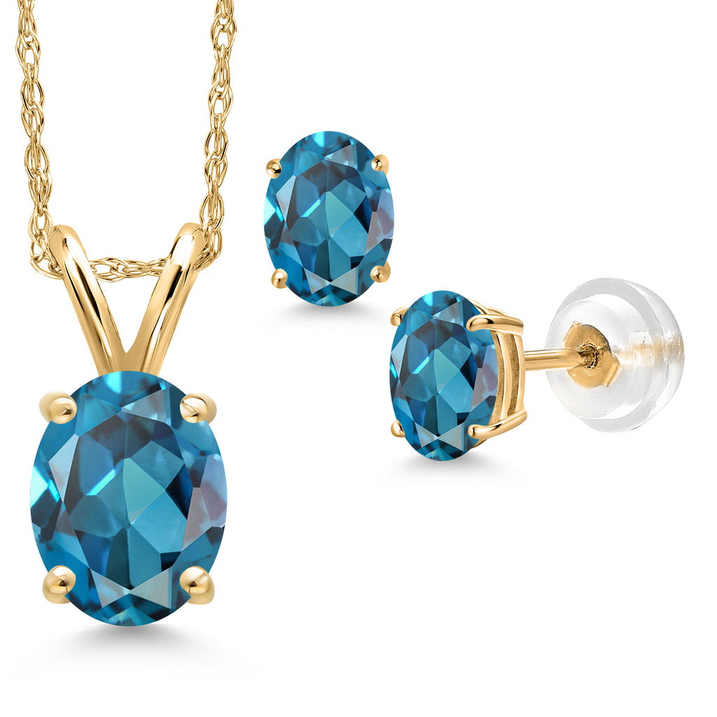 London Blue Topaz - November_Pendant Earrings Set in 14K Yellow Gold
