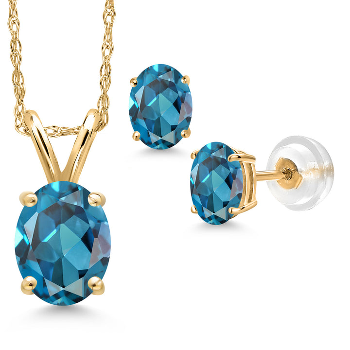London Blue Topaz - November_Pendant Earrings Set in 14K Yellow Gold