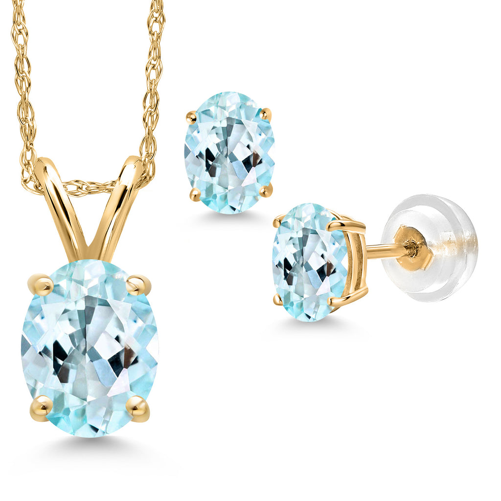 Sky Blue Topaz - November_Pendant Earrings Set in 14K Yellow Gold