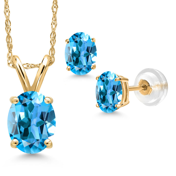 Swiss Blue Topaz - November_Pendant Earrings Set in 14K Yellow Gold