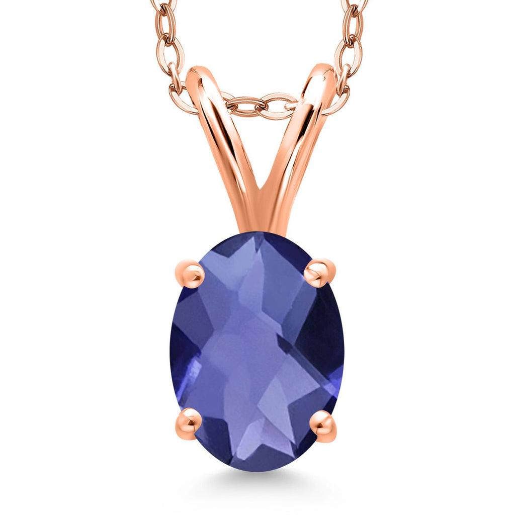 Blue Iolite-Checkerboard_Pendant in 925 Rose Gold Plated Silver