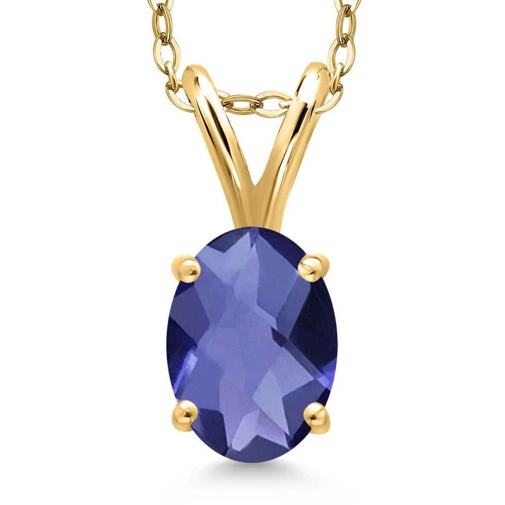 Blue Iolite-Checkerboard_Pendant in 925 Yellow Gold Plated Silver