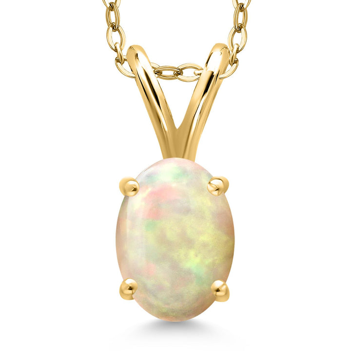 Ethiopian Opal-Cabochon - October_Pendant in 925 Yellow Gold Plated Silver