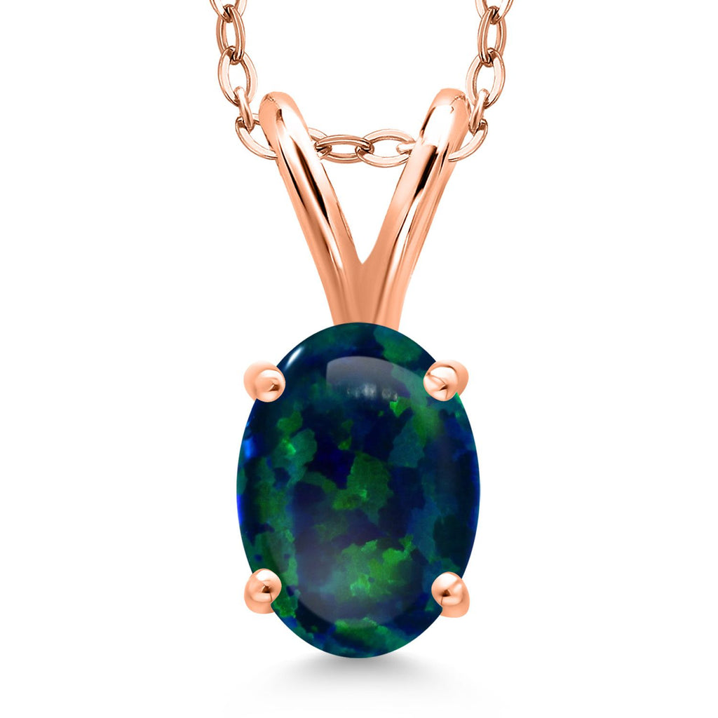 Green Simulated Opal-Cabochon - October_Pendant in 925 Rose Gold Plated Silver
