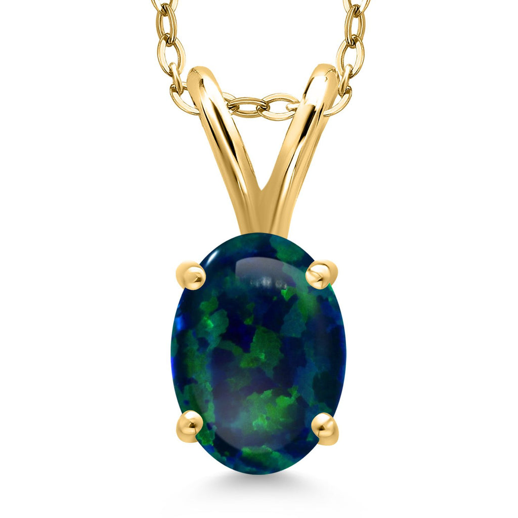 Green Simulated Opal-Cabochon - October_Pendant in 925 Yellow Gold Plated Silver