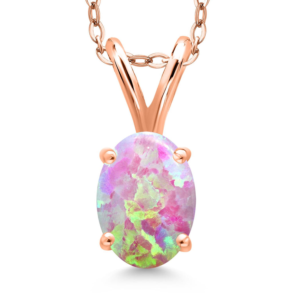 Pink Simulated Opal-Cabochon - October_Pendant in 925 Rose Gold Plated Silver
