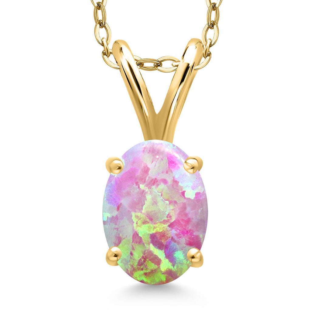 Pink Simulated Opal-Cabochon - October_Pendant in 925 Yellow Gold Plated Silver