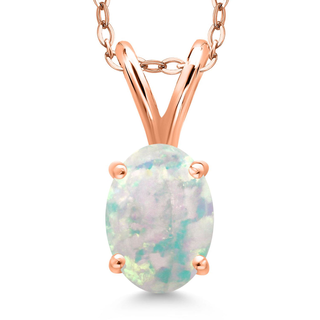 White Simulated Opal-Cabochon - October_Pendant in 925 Rose Gold Plated Silver