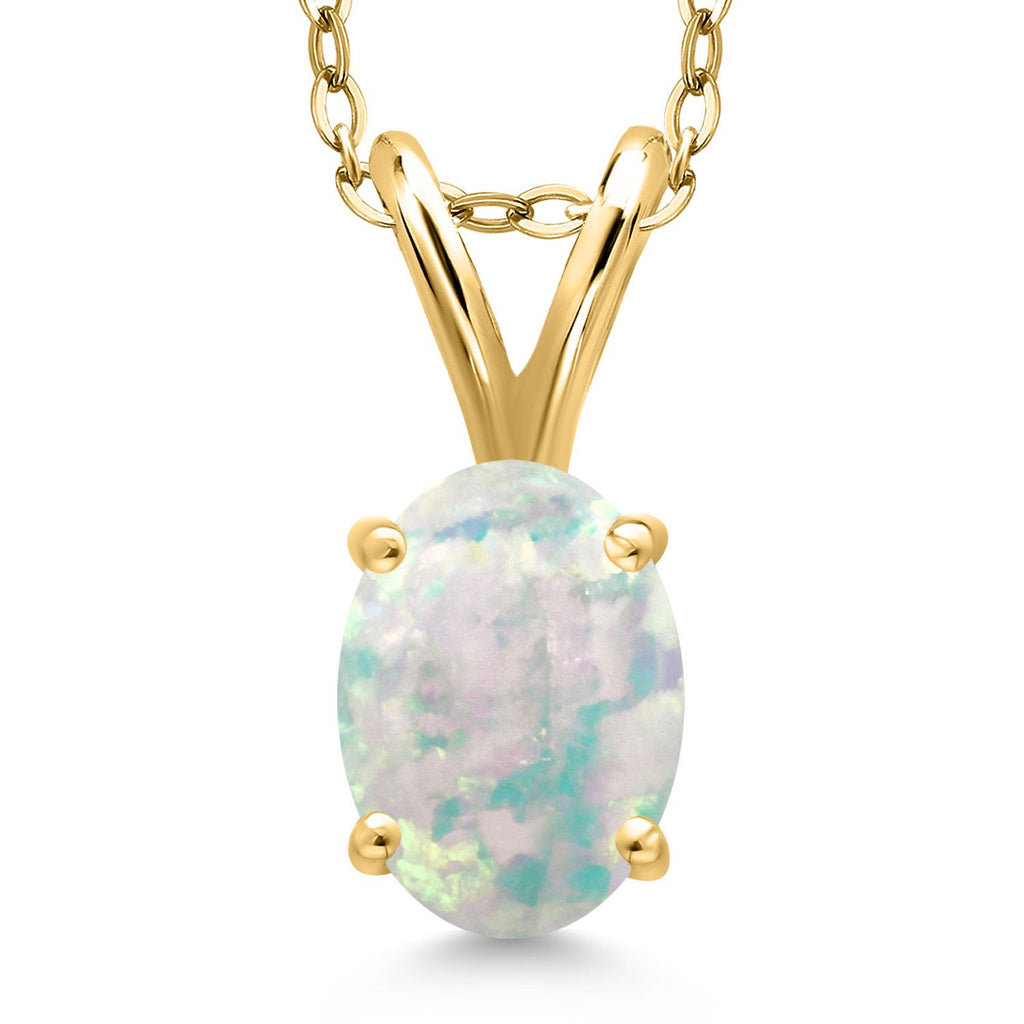 White Simulated Opal-Cabochon - October_Pendant in 925 Yellow Gold Plated Silver