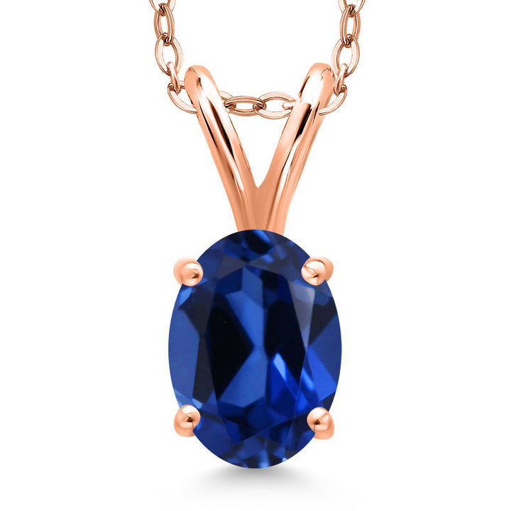 Blue Created Sapphire - September_Pendant in 925 Rose Gold Plated Silver