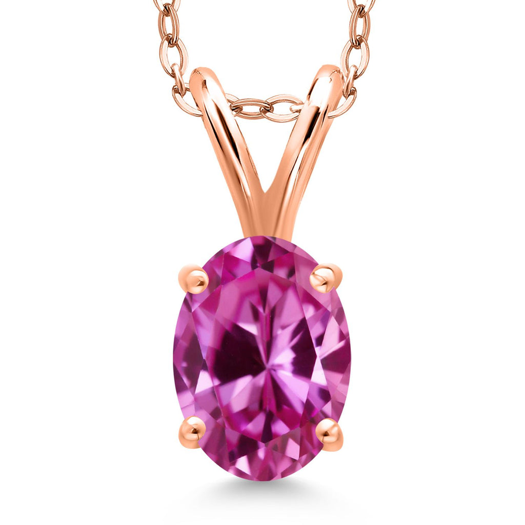 Pink Created Sapphire - September_Pendant in 925 Rose Gold Plated Silver