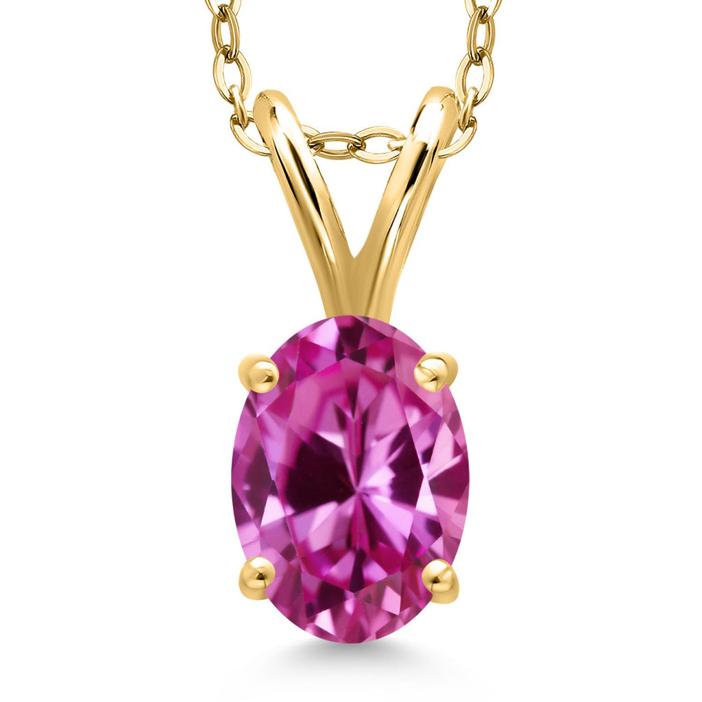 Pink Created Sapphire - September_Pendant in 925 Yellow Gold Plated Silver