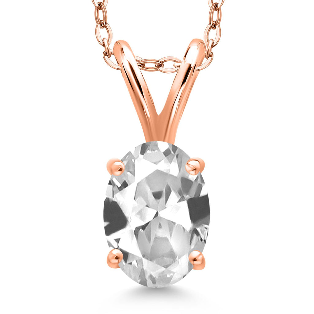 White Created Sapphire - September_Pendant in 925 Rose Gold Plated Silver