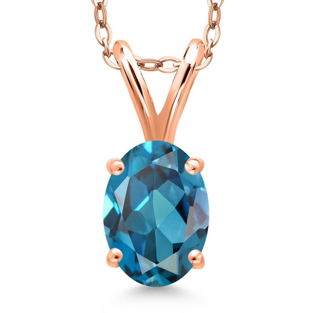 London Blue Topaz - November_Pendant in 925 Rose Gold Plated Silver