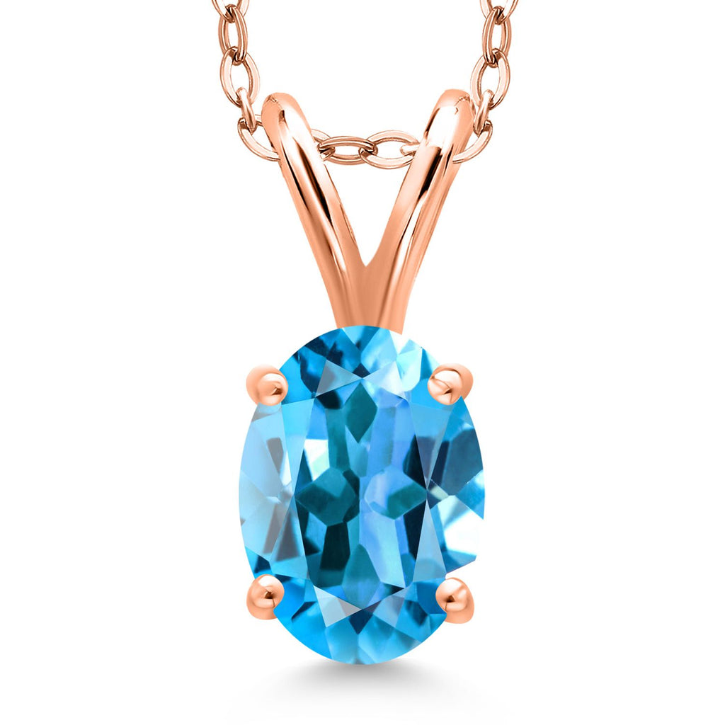 Swiss Blue Topaz - November_Pendant in 925 Rose Gold Plated Silver