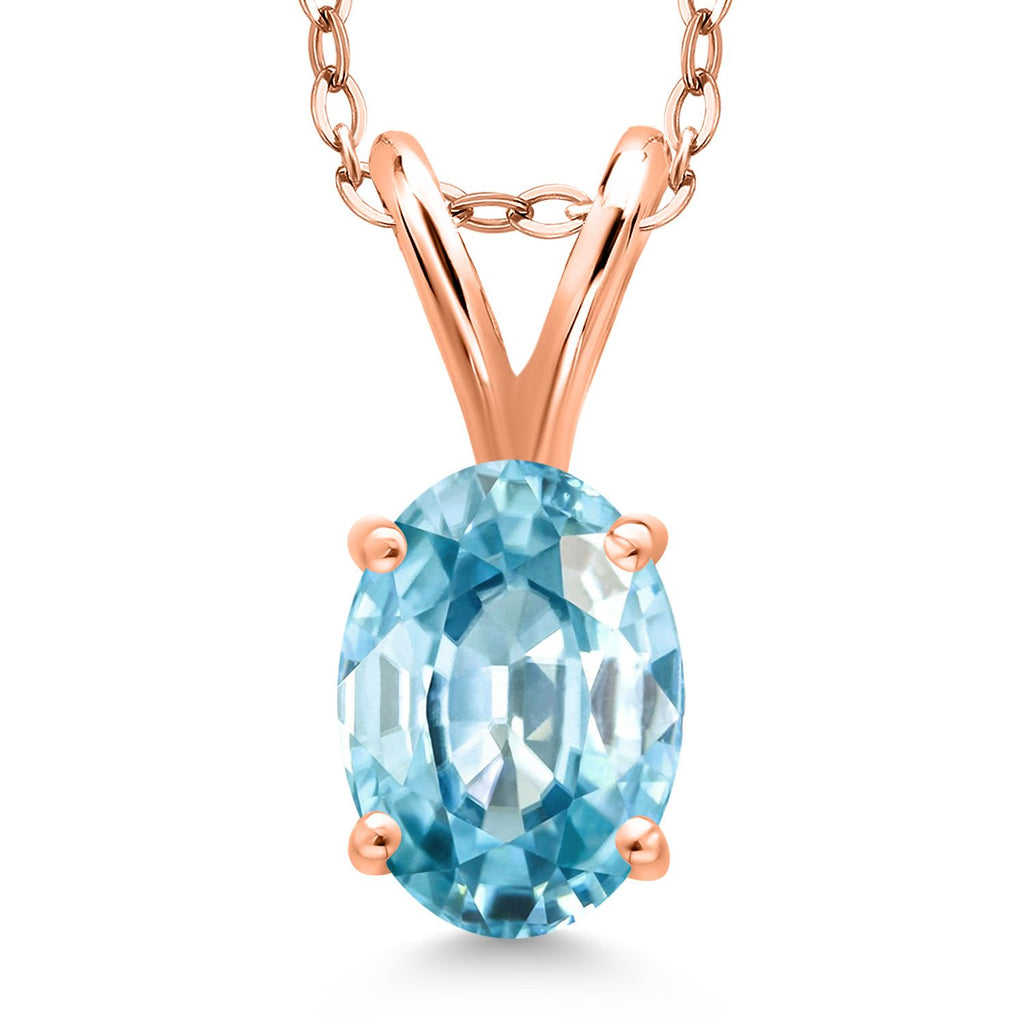 Blue Zircon_Pendant in 925 Rose Gold Plated Silver