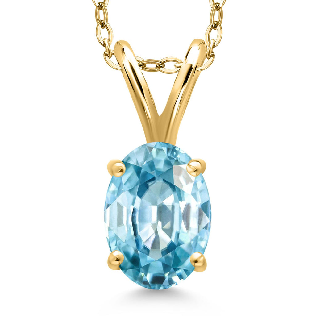 Blue Zircon_Pendant in 925 Yellow Gold Plated Silver