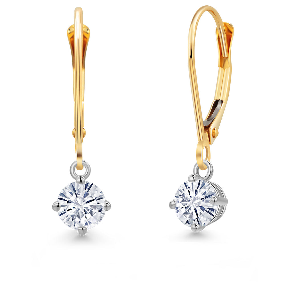 White Moissanite - April_Earrings in 14K Two Tone Gold