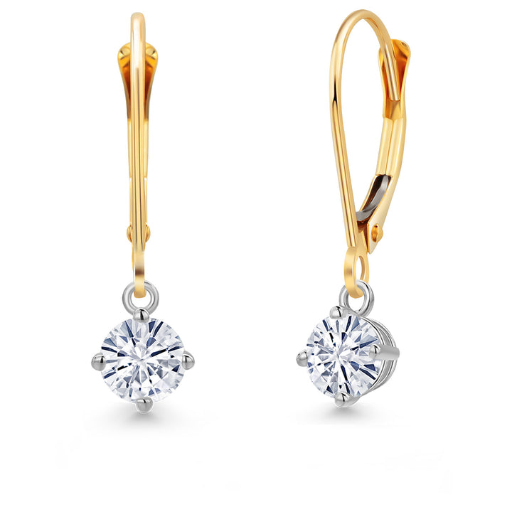 White Moissanite - April_Earrings in 14K Two Tone Gold