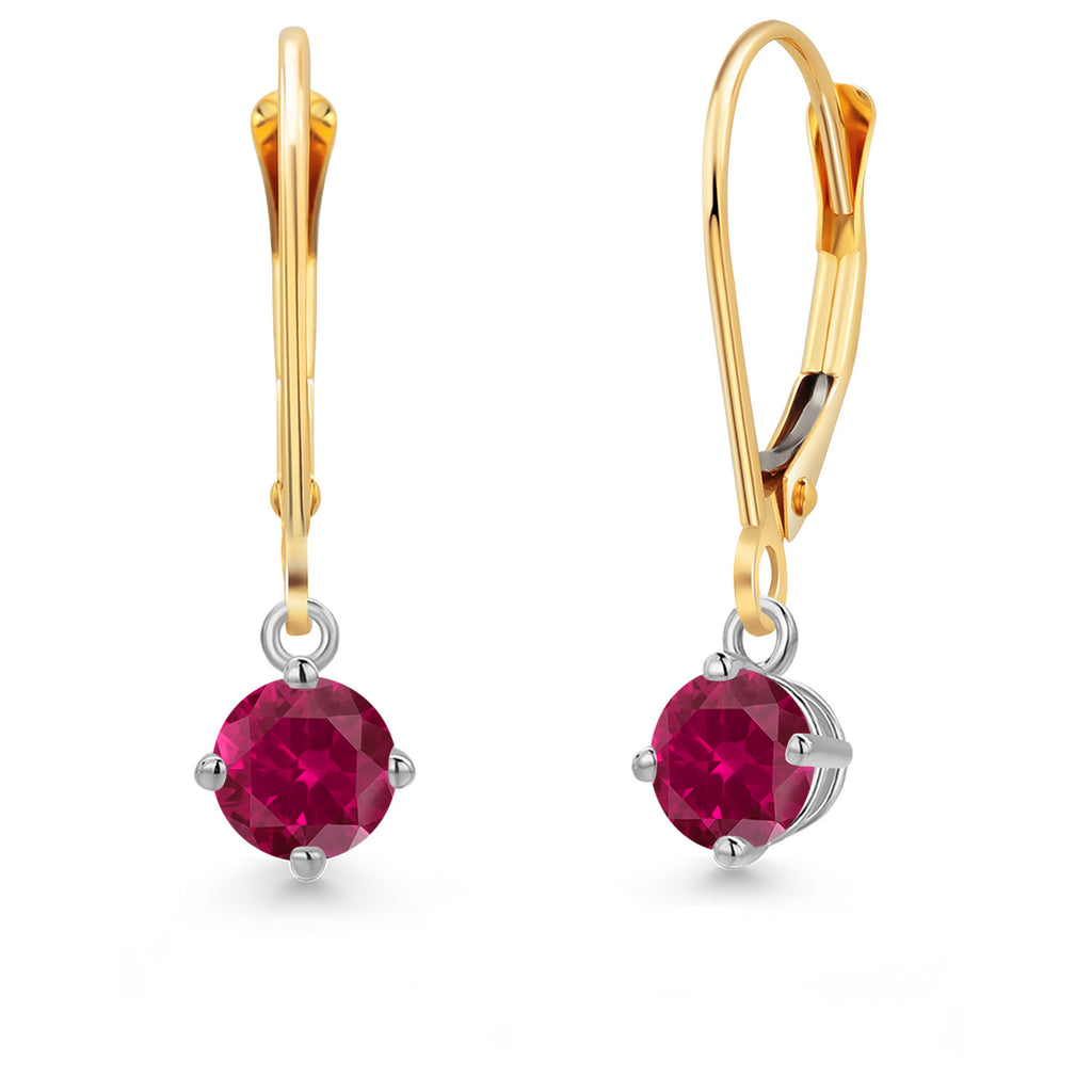 Created Ruby - July_Earrings in 14K Two Tone Gold