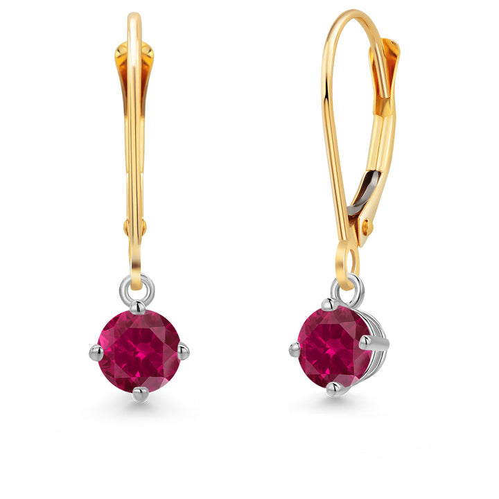 Created Ruby - July_Earrings in 14K Two Tone Gold