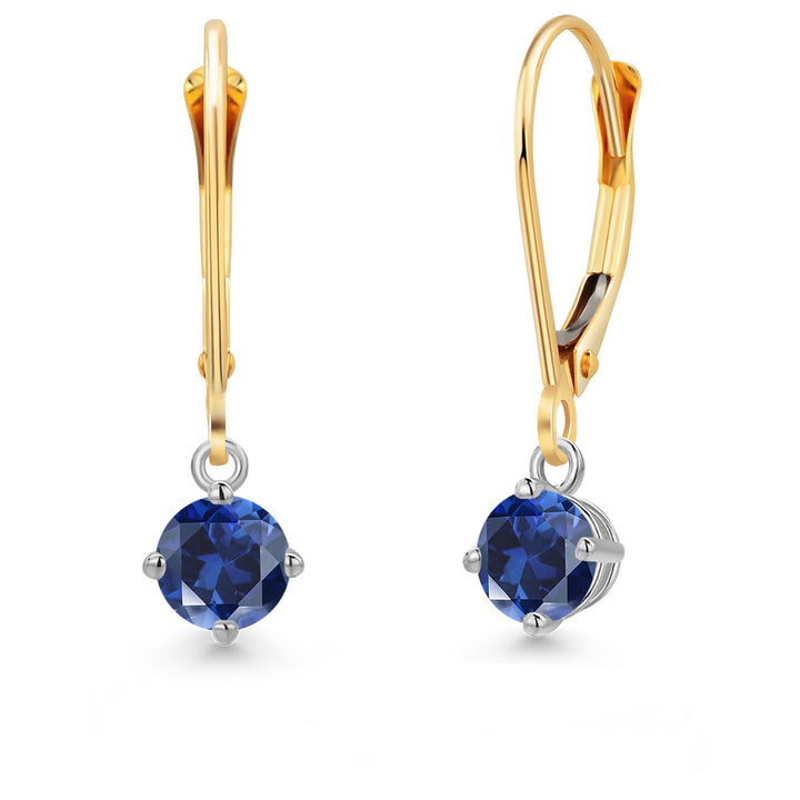 Blue Created Sapphire - September_Earrings in 14K Two Tone Gold