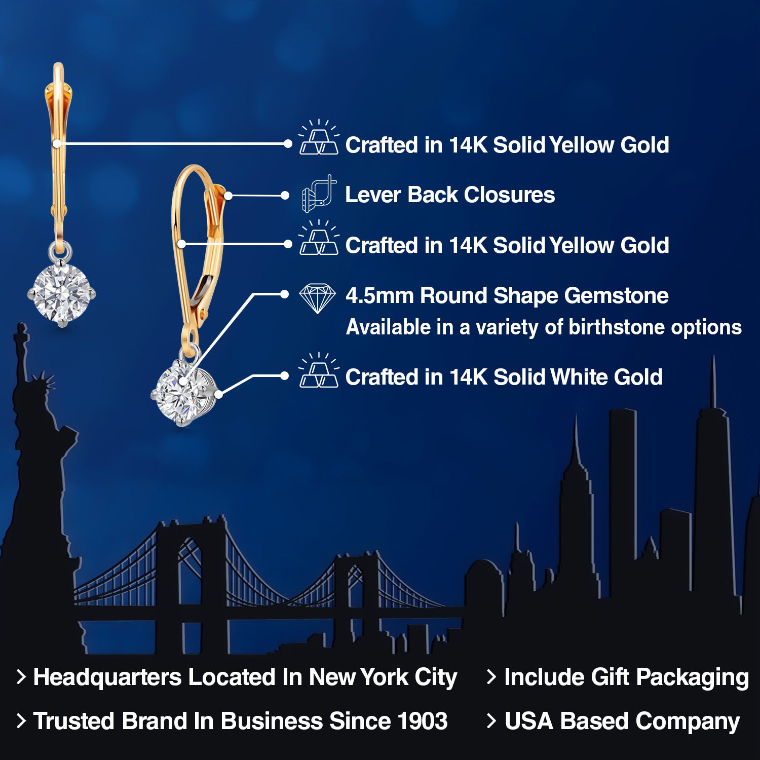 Earrings in 14K Two Tone Gold