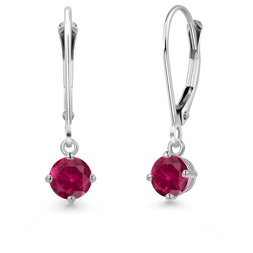 Created Ruby - July_Earrings in 14K White Gold