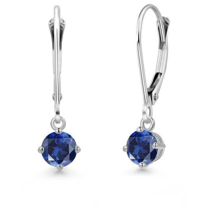 Blue Created Sapphire - September_Earrings in 14K White Gold