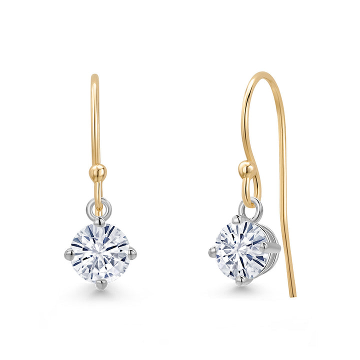 White Moissanite - April_Earrings in 14K Two Tone Gold