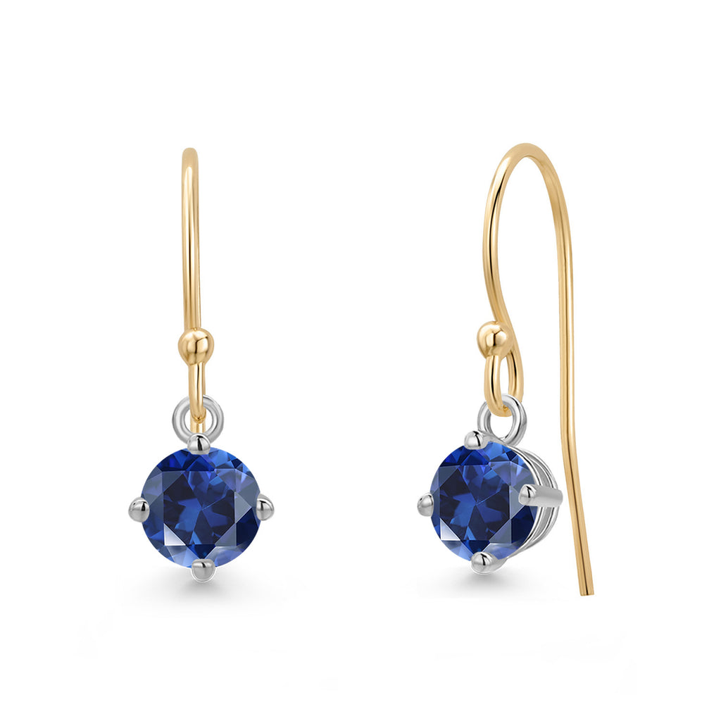 Blue Created Sapphire - September_Earrings in 14K Two Tone Gold