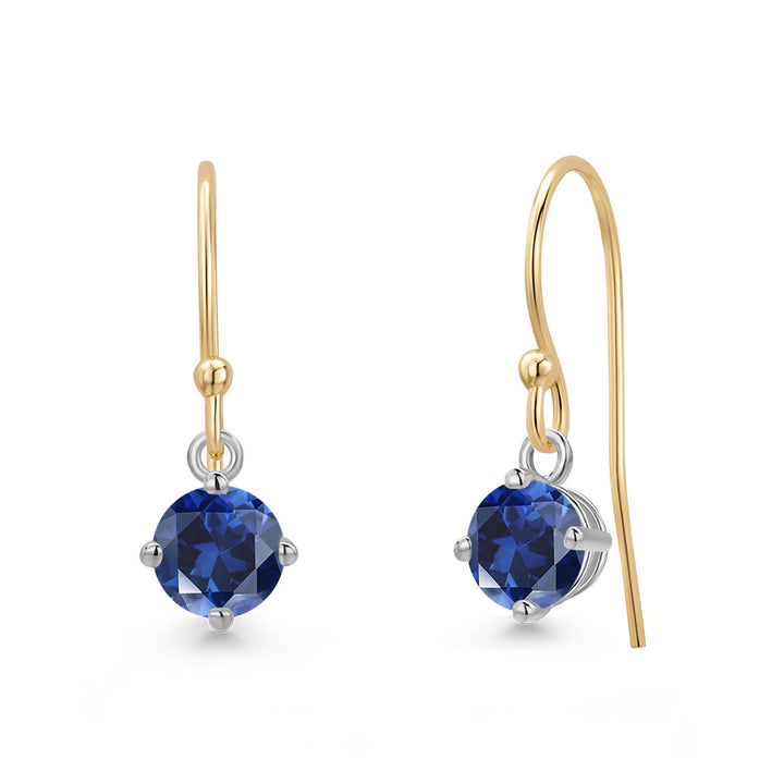 Blue Created Sapphire - September_Earrings in 14K Two Tone Gold