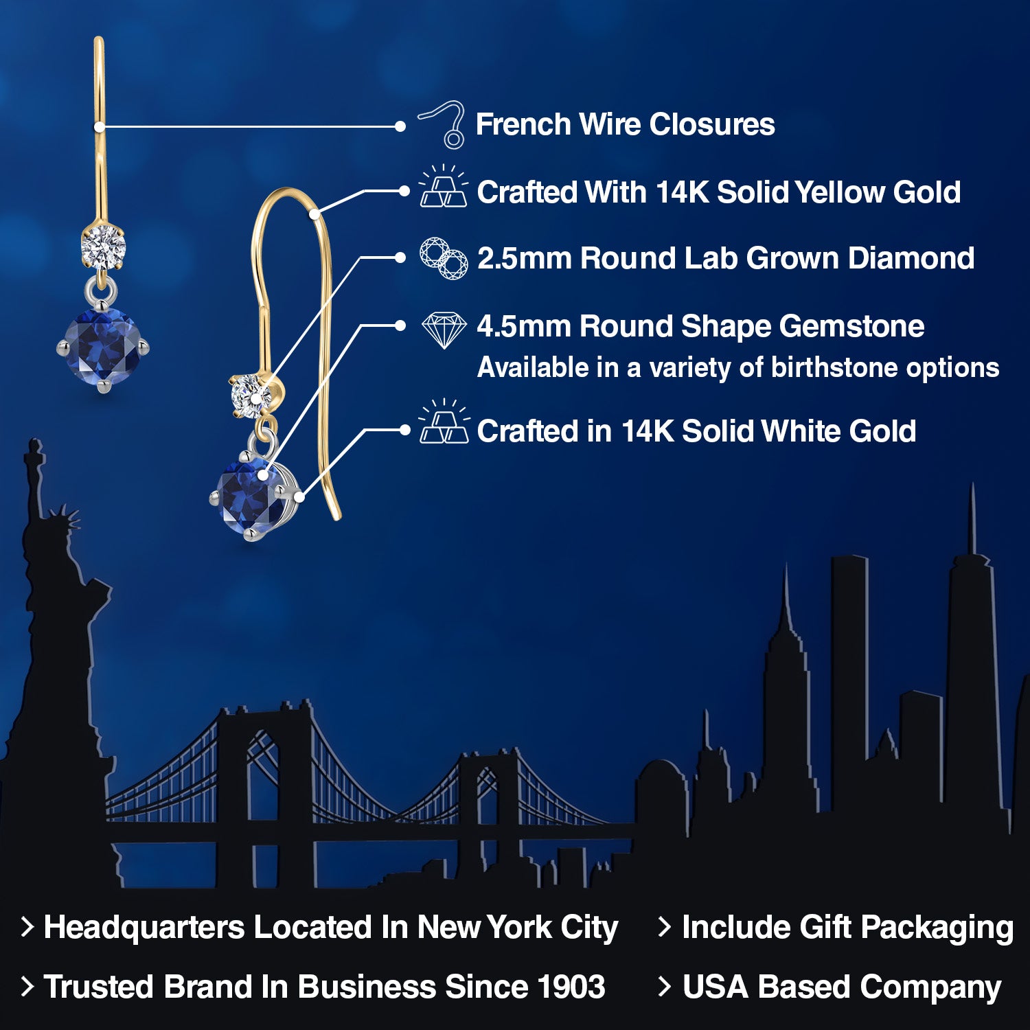 Earrings in 14K Two Tone Gold
