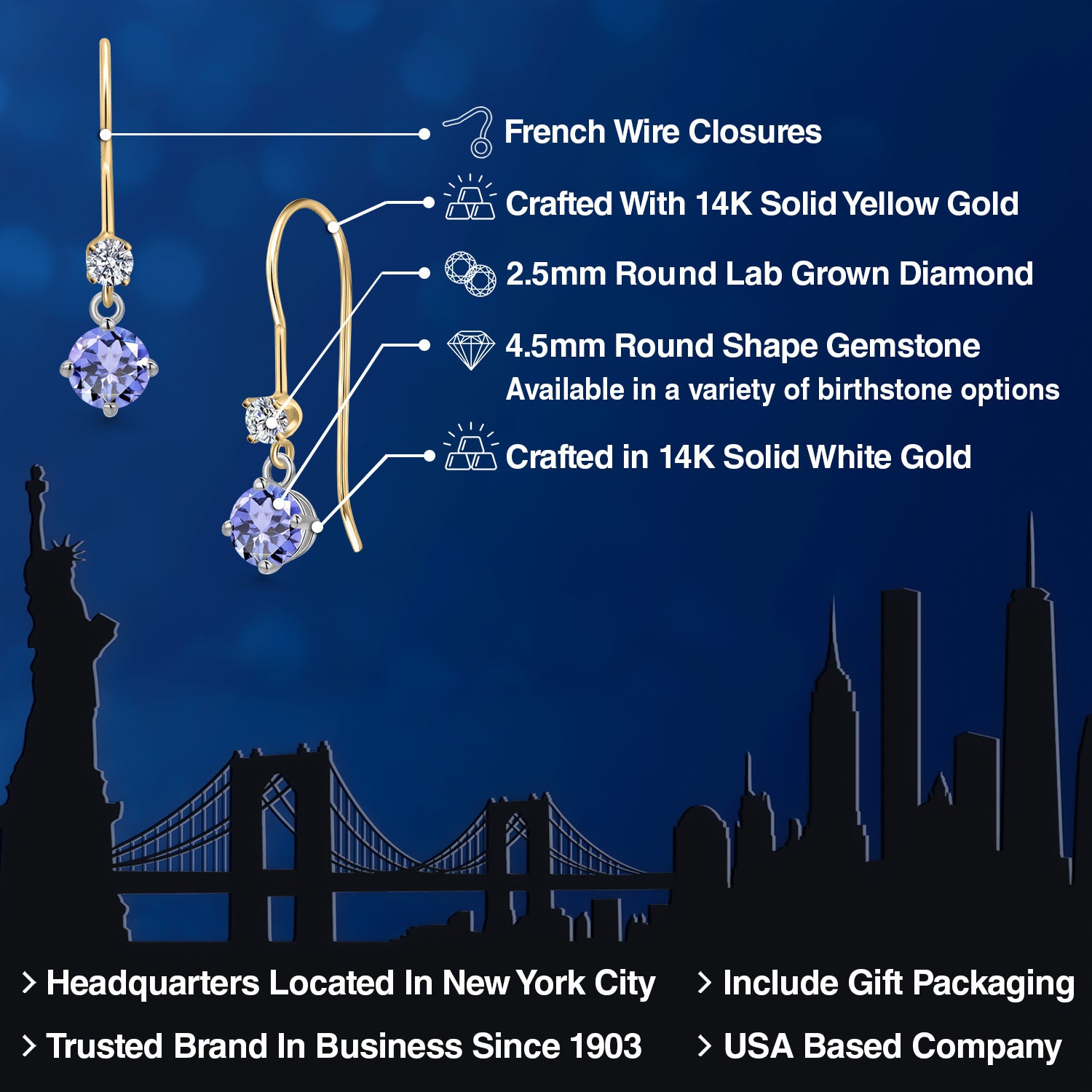 Earrings in 14K Two Tone Gold