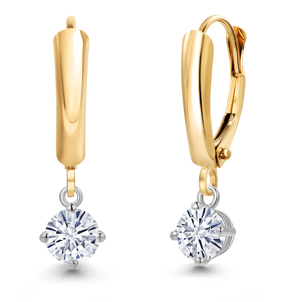 White Moissanite - April_Earrings in 14K Two Tone Gold