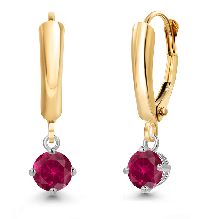 Created Ruby - July_Earrings in 14K Two Tone Gold