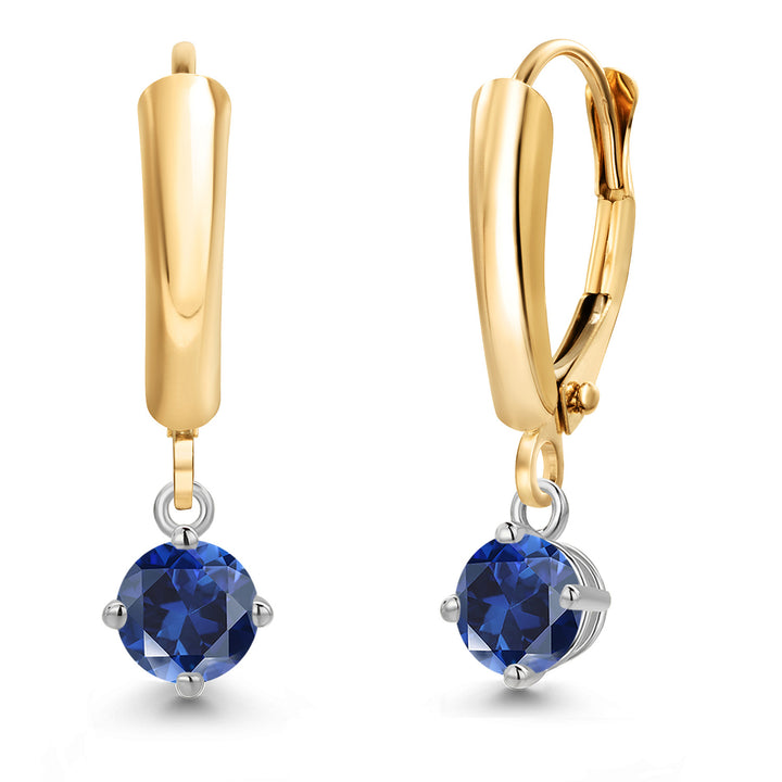 Blue Created Sapphire - September_Earrings in 14K Two Tone Gold