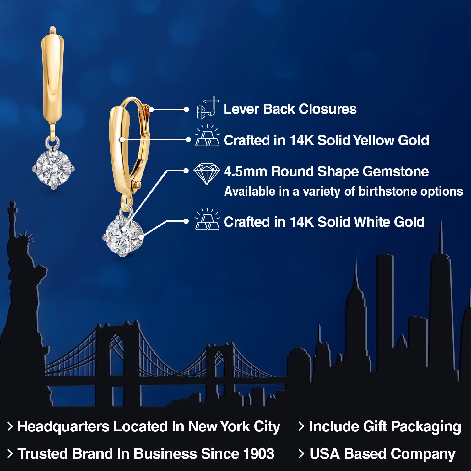Earrings in 14K Two Tone Gold