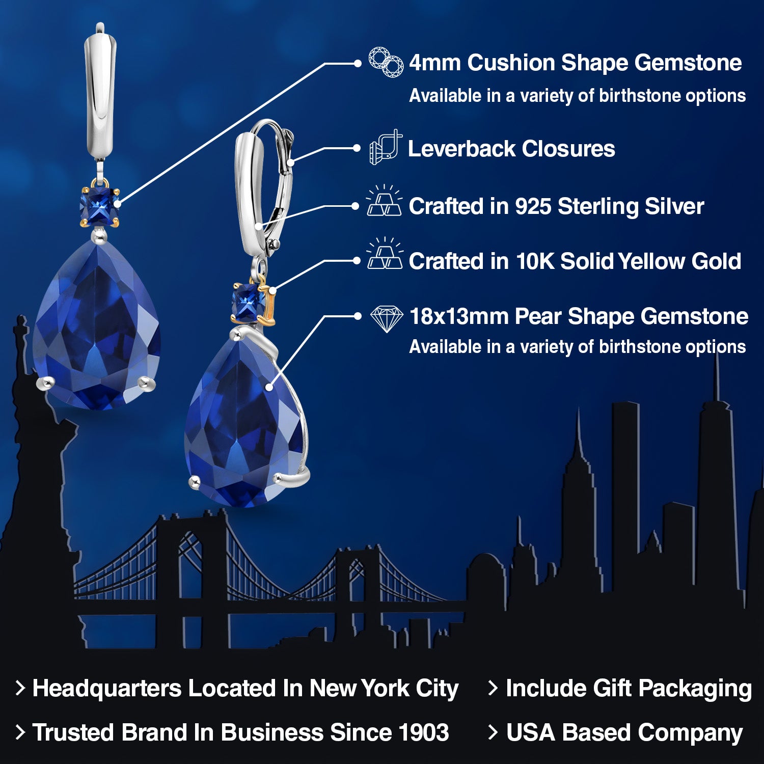Earrings in 925 Sterling Silver and 10K Yellow Gold