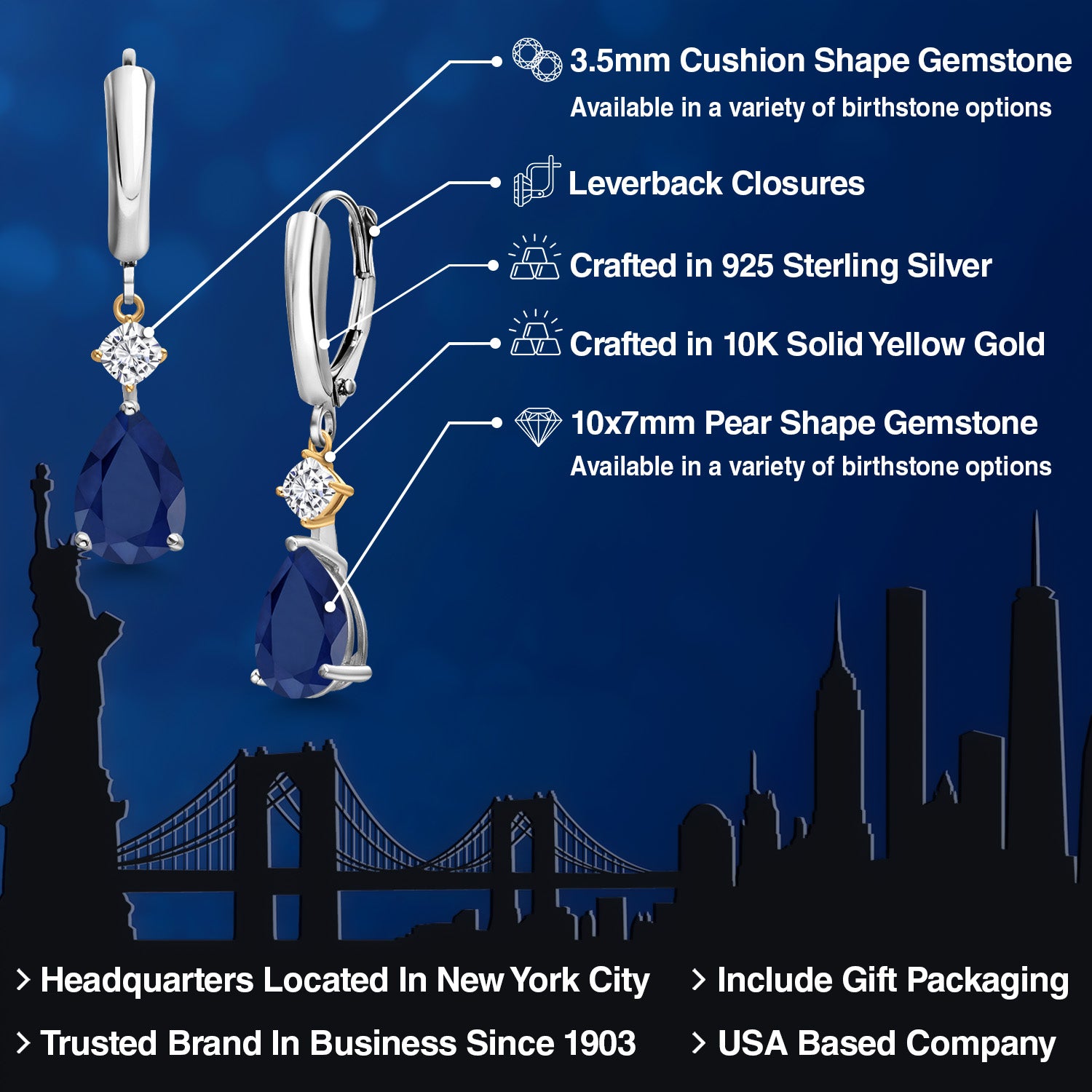 Earrings in 925 Sterling Silver and 10K Yellow Gold