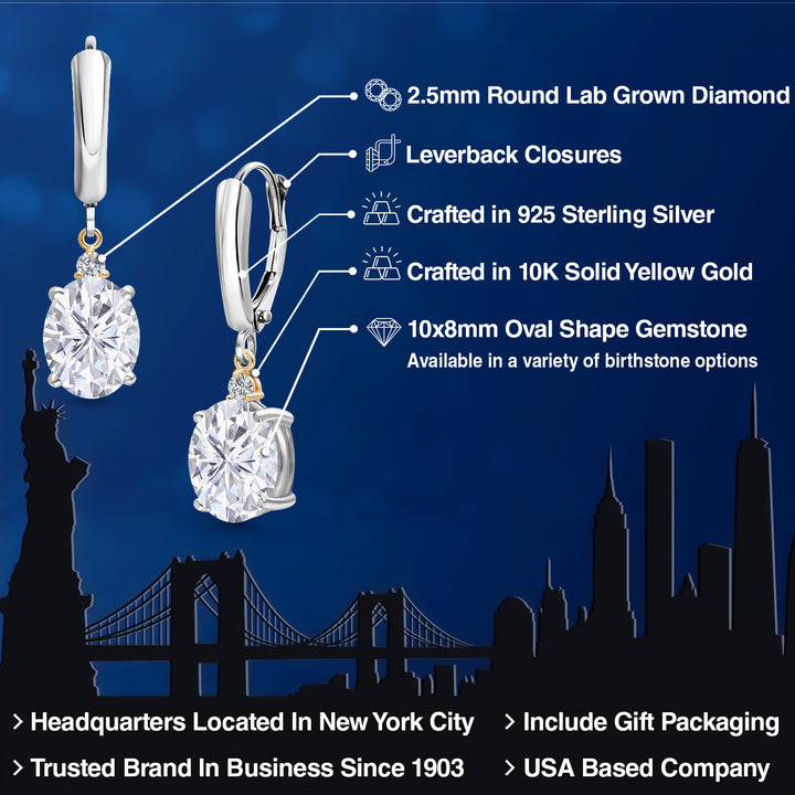 Earrings in 925 Sterling Silver and 10K Yellow Gold