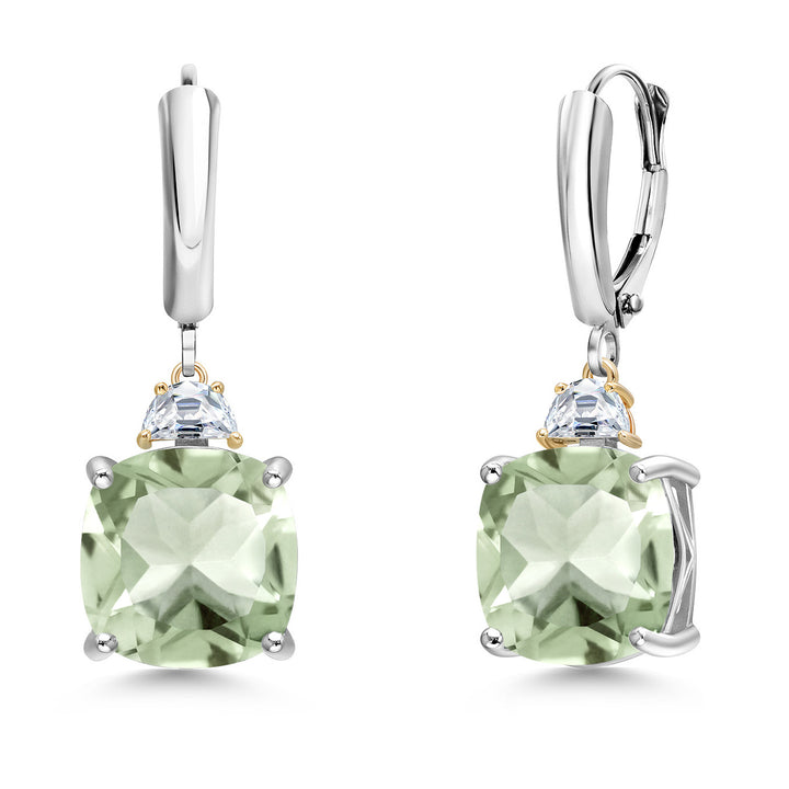 Prasiolite_Earrings in 925 Sterling Silver and 10K Yellow Gold