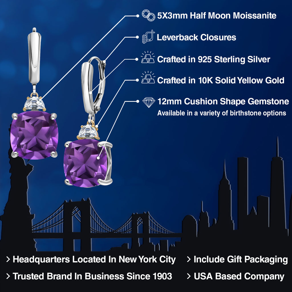 Purple and Near Colorless (GH)_Earrings in 925 Sterling Silver and 10K Yellow Gold