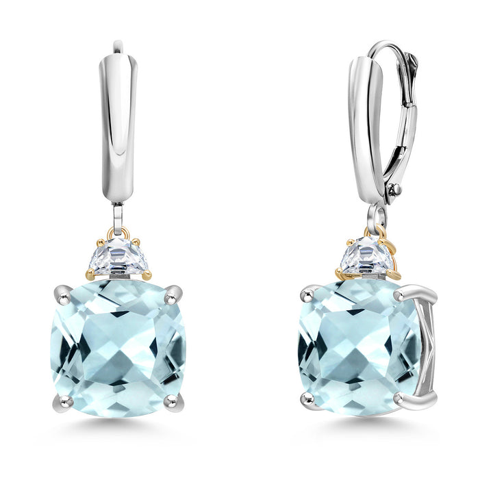 Created Aquamarine_Earrings in 925 Sterling Silver and 10K Yellow Gold