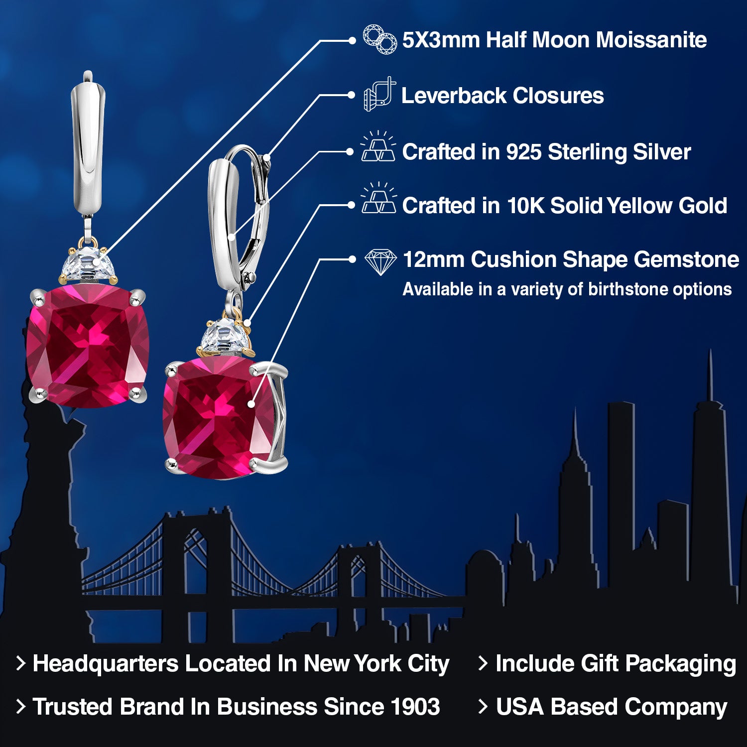 Earrings in 925 Sterling Silver and 10K Yellow Gold