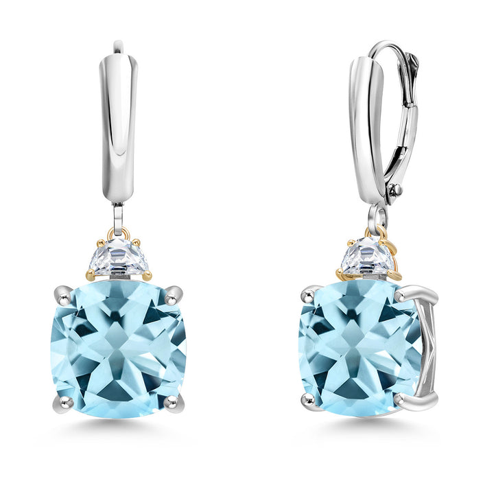 Sky Blue Topaz_Earrings in 925 Sterling Silver and 10K Yellow Gold