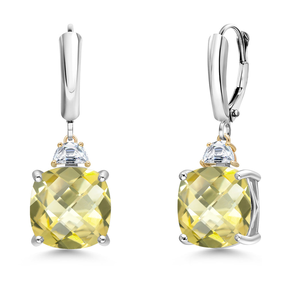 Lemon Quartz Checkerboard_Earrings in 925 Sterling Silver and 10K Yellow Gold
